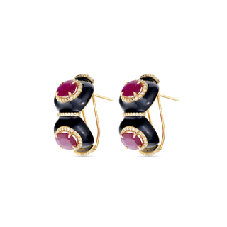 Black Enamel Ruby Earrings