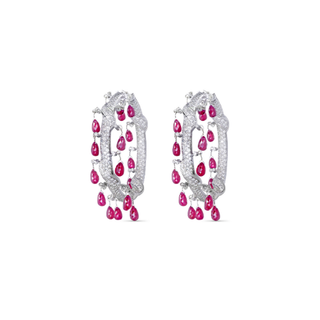 Pave Diamond and Ruby Beads Hoops
