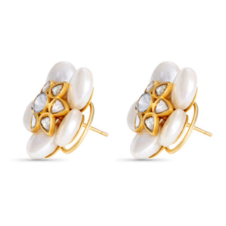 Uncut Diamond & Pearl Flower Earrings
